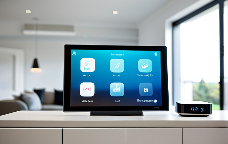 Smart Home Central Hub**

"A modern, minimalist smart home central hub device sitting on a clean, white shelf in a contemporary living room. The device has a sleek touchscreen interface displaying connected devices and settings. Background shows a blurred view of smart lights, a smart thermostat, and a security camera. fully clothed, safe for work, appropriate content, professional, perfect anatomy, correct proportions, natural pose, professional product photography, high quality"

**