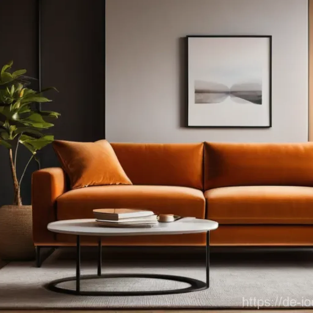 스마트 가전의 다양한 활용과 경험담 - **Prompt:** "A person in comfortable, modest loungewear is relaxing on a plush sofa in a modern livi...
