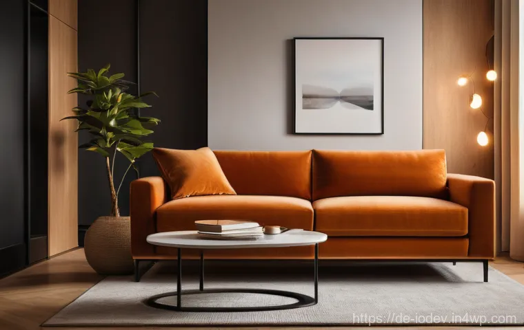 스마트 가전의 다양한 활용과 경험담 - **Prompt:** "A person in comfortable, modest loungewear is relaxing on a plush sofa in a modern livi...