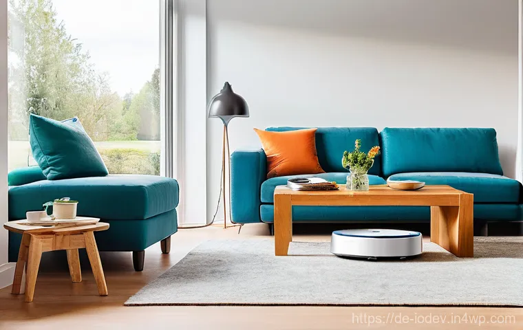 스마트 가전으로 가족과의 소통 강화하기 - **Prompt:** A modern, well-lit living room in a contemporary German home. A family of four – parents...