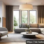 Home 19 스마트 조명으로 집안 분위기 변화시키기 - A modern German living room in the evening, featuring smart LED lighting with warm white tones softl...