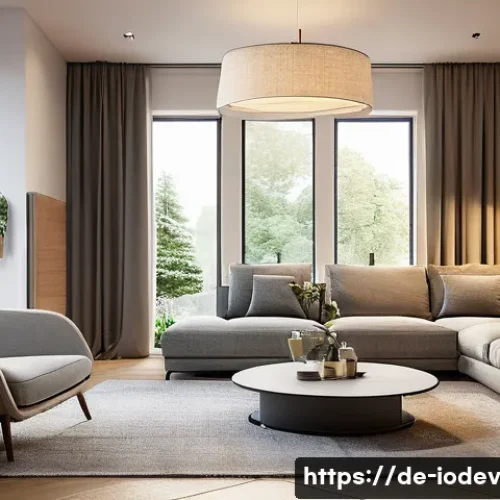 Home 29 스마트 조명으로 집안 분위기 변화시키기 - A modern German living room in the evening, featuring smart LED lighting with warm white tones softl...